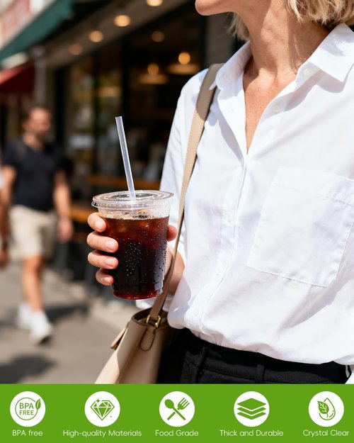 Goodluck 100 Pack 16oz Plastic Cups with Lids and Straws, Clear Disposable Iced Coffee Cups, Food Safe Cold Drink Cups for Bubble Tea, Smoothies & Shakes, BPA Free