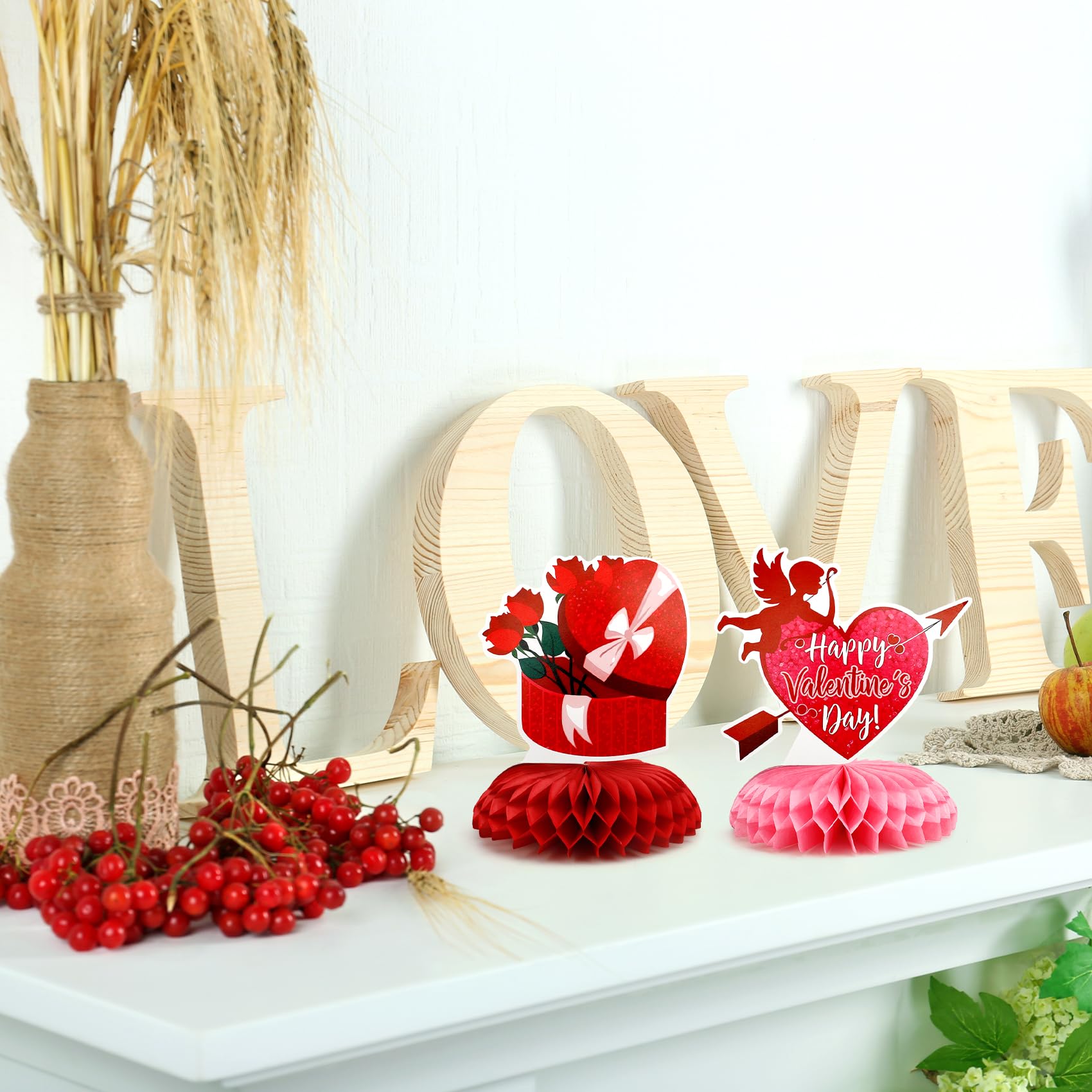 Valentines Day Honeycomb Centerpieces for Tables, 9Pcs Valentines Table Decorations Honeycomb Centerpiece, Red Heart 3D Centerpiece Table Decoration for Birthday Home Valentine's Party Decor Supplies