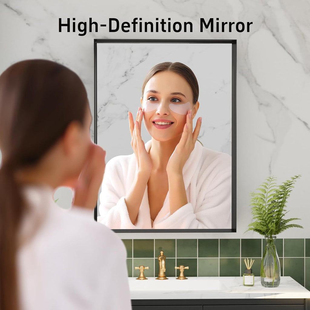 Regine Switzerland Black Vanity Wall Mirror - 22x30 Inch Rectangular Aluminum Framed Design | Anti-Rust Tempered Glass