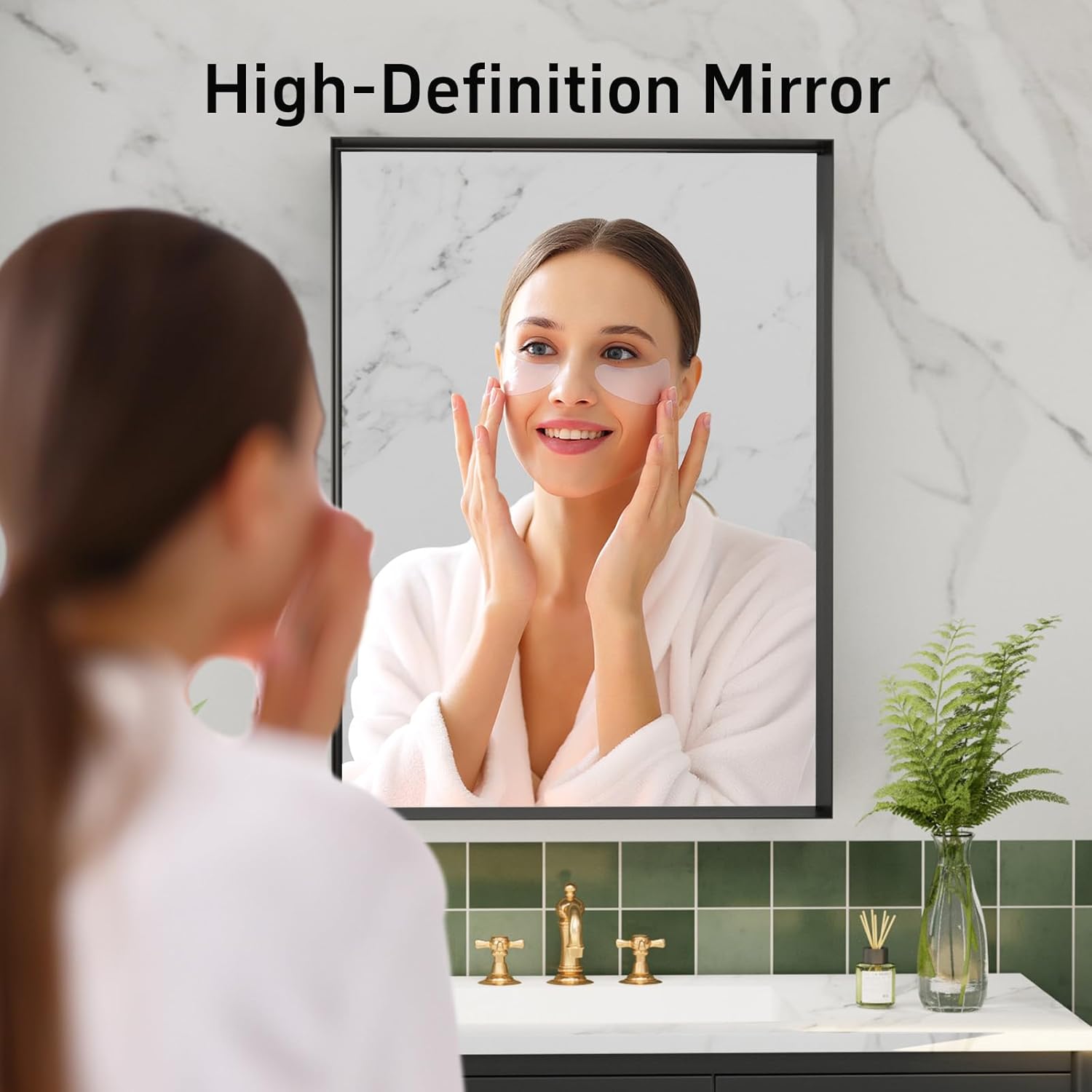 Regine Switzerland Black Vanity Wall Mirror - 22x30 Inch Rectangular Aluminum Framed Design | Anti-Rust Tempered Glass
