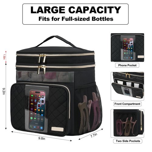 Jaffzora Large Toiletry Bag for Women Men, Portable Shower Caddy College Dorm Essentials, 2 Layers Quickly Dry Mesh Bathroom Tote Bag, Hanging Makeup Organizer Bag for Travel, Gym, Camping (Black)