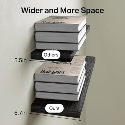 BAYKA Floating Shelves - Rustic Wall-Mounted Wood Shelves for Bathroom & Living Room | Set of 3, Black, 22.5 Inches