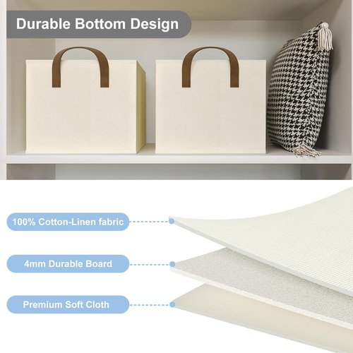 Closet Storage Bins by [Brand Name] - Fabric Organizers for Shelves | Collapsible Beige Baskets, 3 Pack