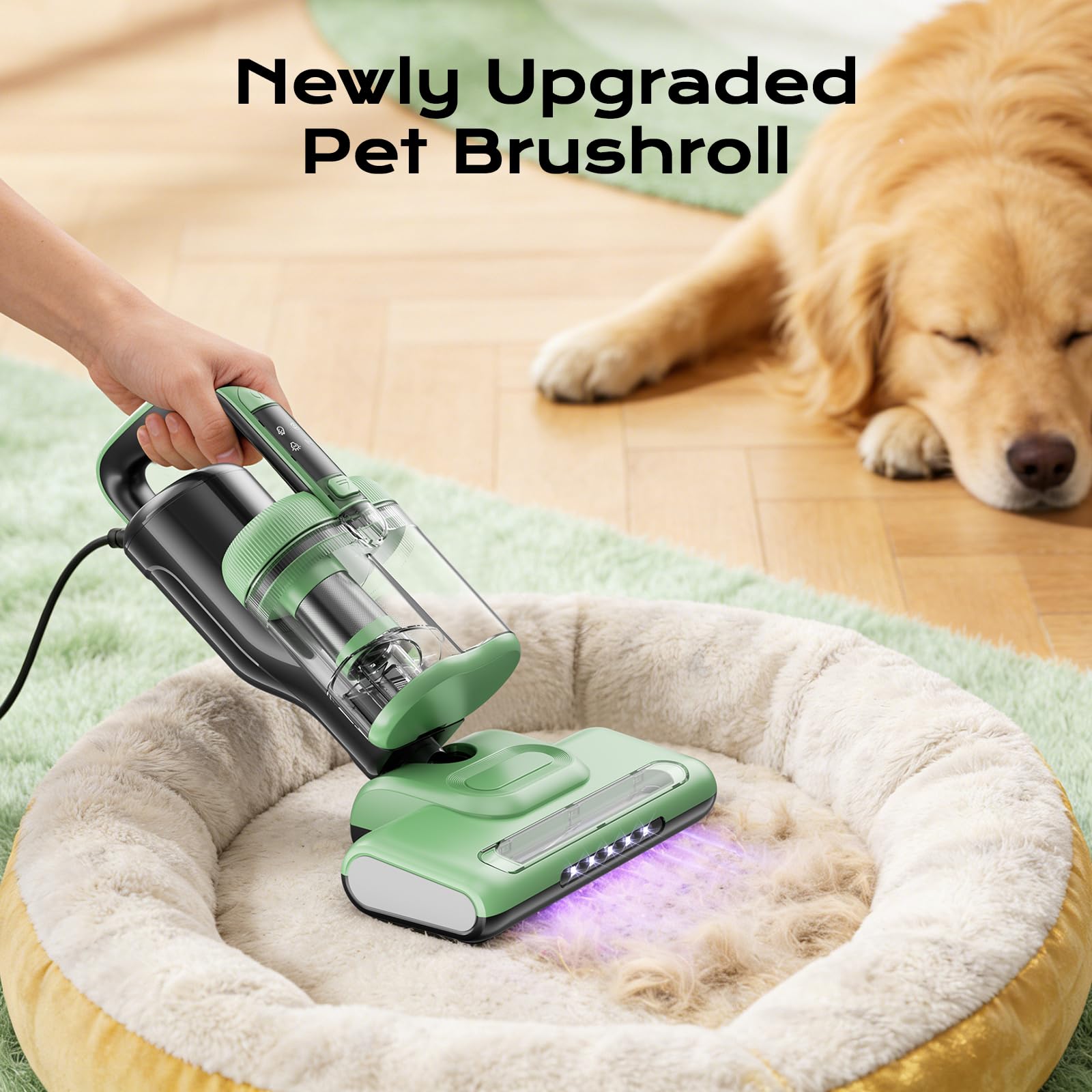 MYUAKO Mattress Vacuum Cleaner with UV-C Light & 140°F Constant Heat, 20Kpa Powerful Suction Bed Vacuum for Pet Hair, Dander Baby Crib, Dual-Cup System with Extra HEPA Filter, Lightweight&16ft Cord
