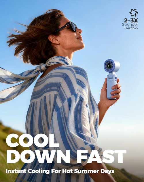 Diveblues Portable Handheld Turbo Fan - 5-Speed Wind | Battery Operated, 12-Hour Runtime, 3-in-1 Cooling Solution for Travel & Outdoor Use