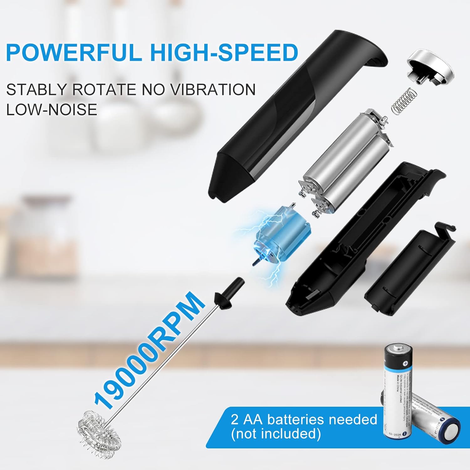 Skiennix Double Whisk Milk Frother - Handheld Electric Blender for Coffee & Lattes | Stainless Steel, Battery Operated