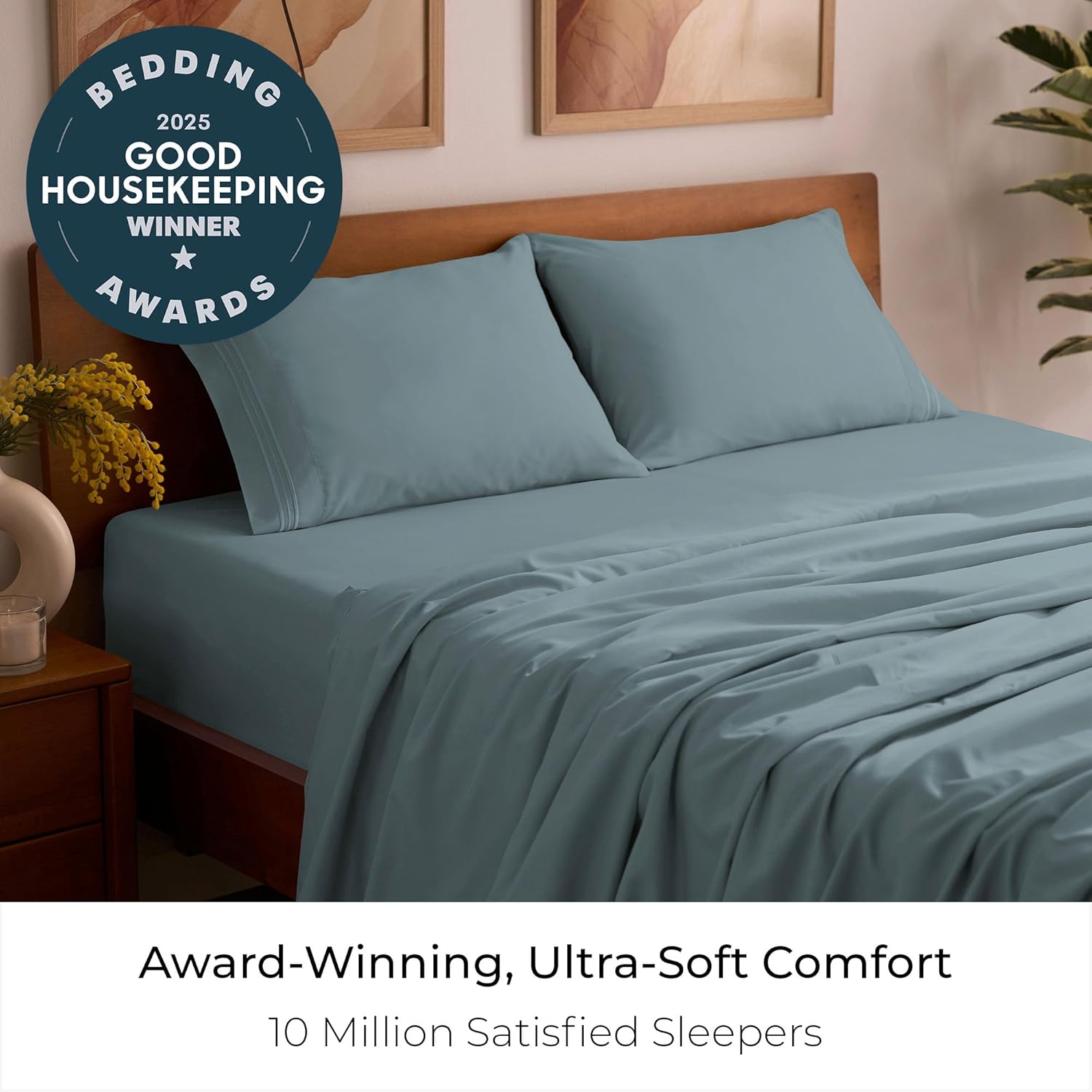 Mellanni Queen Sheets Set - 4 PC Luxury Bedding Collection - Extra Soft, Cooling, Wrinkle Resistant | Spa Blue