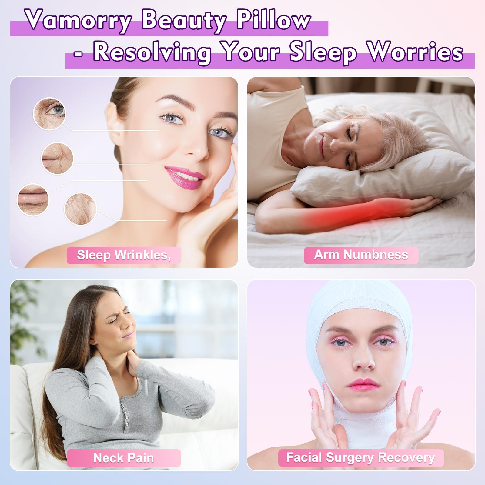 Anti Wrinkle Ergonomic Back Sleep Training Pillow: Cervical Memory Foam Anti Aging Beauty Pillow for Neck Pain Relief - Contoured Neck & Shoulder Support Flawless Face Pillow with Cooling Pllowcase