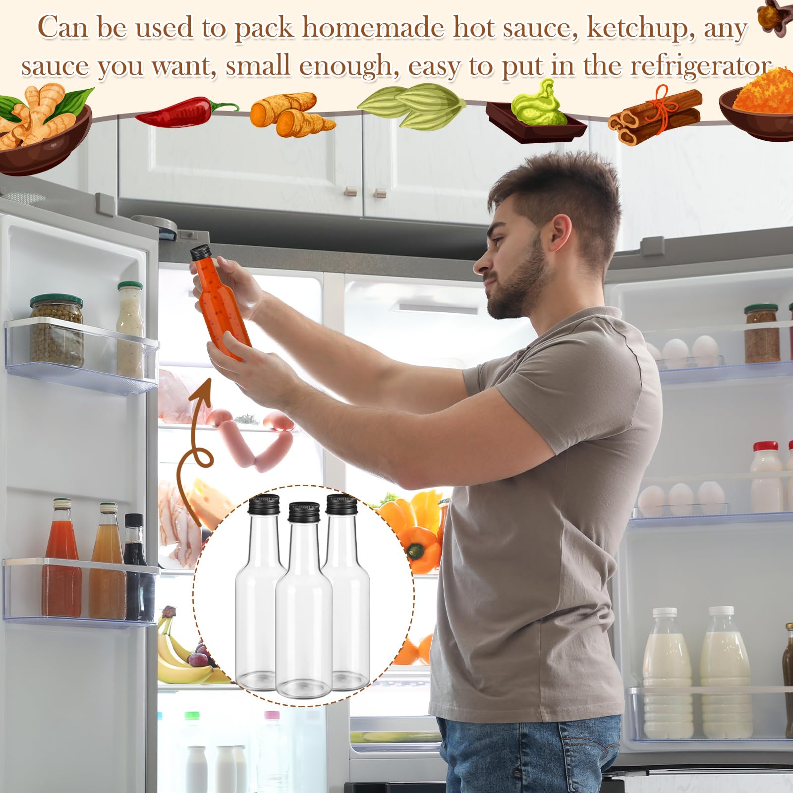 Zubebe 100 Pcs Hot Sauce Bottles Small Plastic Clear Woozy Bottles Empty with Leak Proof Black Screw Cap Mini Wine Liquor jars for Kitchen Sauce Salad Dressing Syrup Juice Whiskey (5 oz)