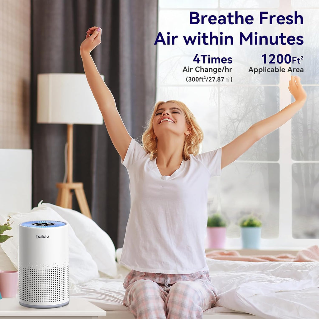 Tailulu H13 True HEPA Air Purifier - Portable & Quiet 12dB Sleep Mode for Bedrooms & Pets | 1200 Ft² Coverage