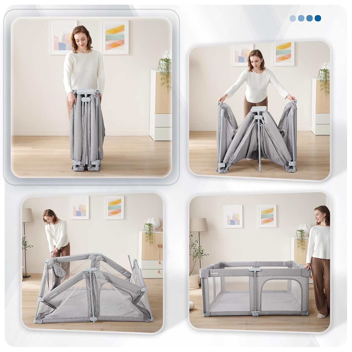 Sweeby Baby Playpen - Extra Large 59x59 Inch Foldable Play Yard with Door | Gray Indoor/Outdoor Fence