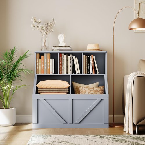 GarveeHome Kids Toy Storage Organizer, Kids Bookshelf and Toy Storage, Toddlers Bookshelf Toy Organizer for Kids Rooms Playroom Bedroom Nursery Daycare, Gray