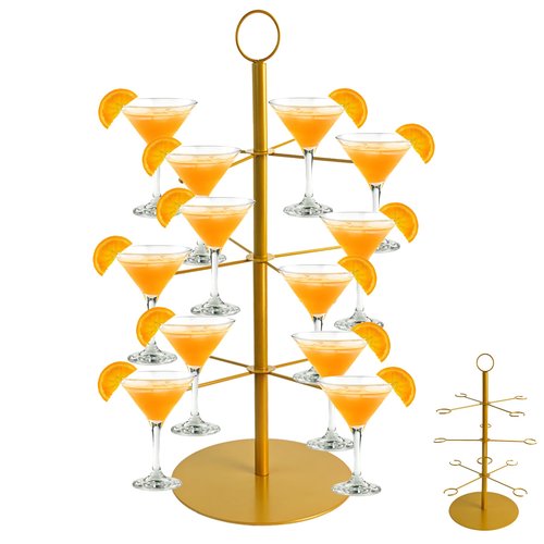 Champagne Tower for Parties, 3-Tier 12-Glasses Cocktail Tree Stand Countertop Wine Glass Holder for Drinks, Champagne Stand Drink Tower Wine Glasses Display for Champagne , Martini, Margarita Cups