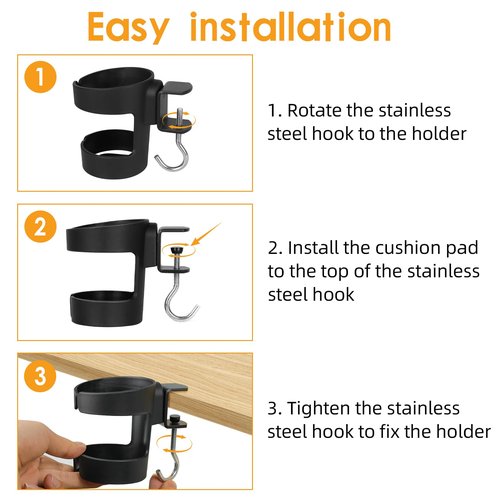 VEAQEE Desk Cup Holder, 2-in-1 Cup Holder for Desk Compatible with Stanley,Sinple Midern, Hydroflask, Owala, Adjustable Anti-Spill Tumbler Organizer with Hook for Home Office and School