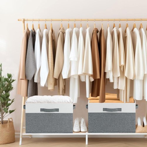 GhvyenntteS Large Fabric Storage Bins - Foldable 3-Pack with 3 Handles | 15x11x9.6 Inch Closet Organizers