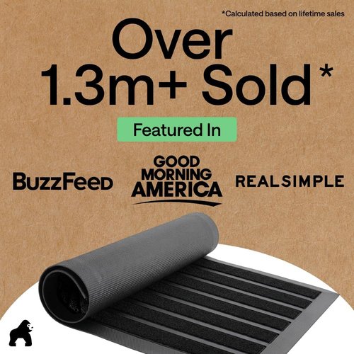 GORILLA GRIP Waterproof All-Season WeatherMAX Doormat - Natural Rubber, Stain & Fade Resistant, 23x35, Black Stripe