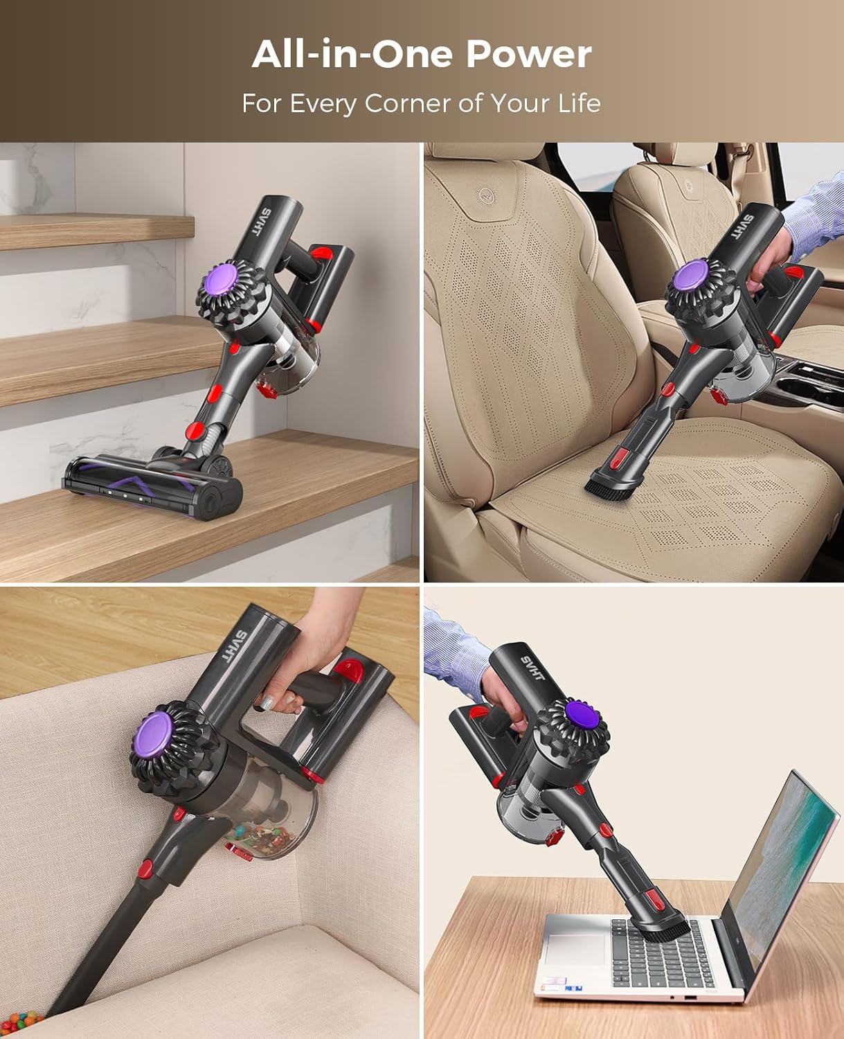 Skiennix Cordless Vacuum Cleaner - 450W 40KPA Lightweight Stick Vacuum with 45 Minutes Runtime | Advanced Green Light Tech for Carpet & Pet Hair