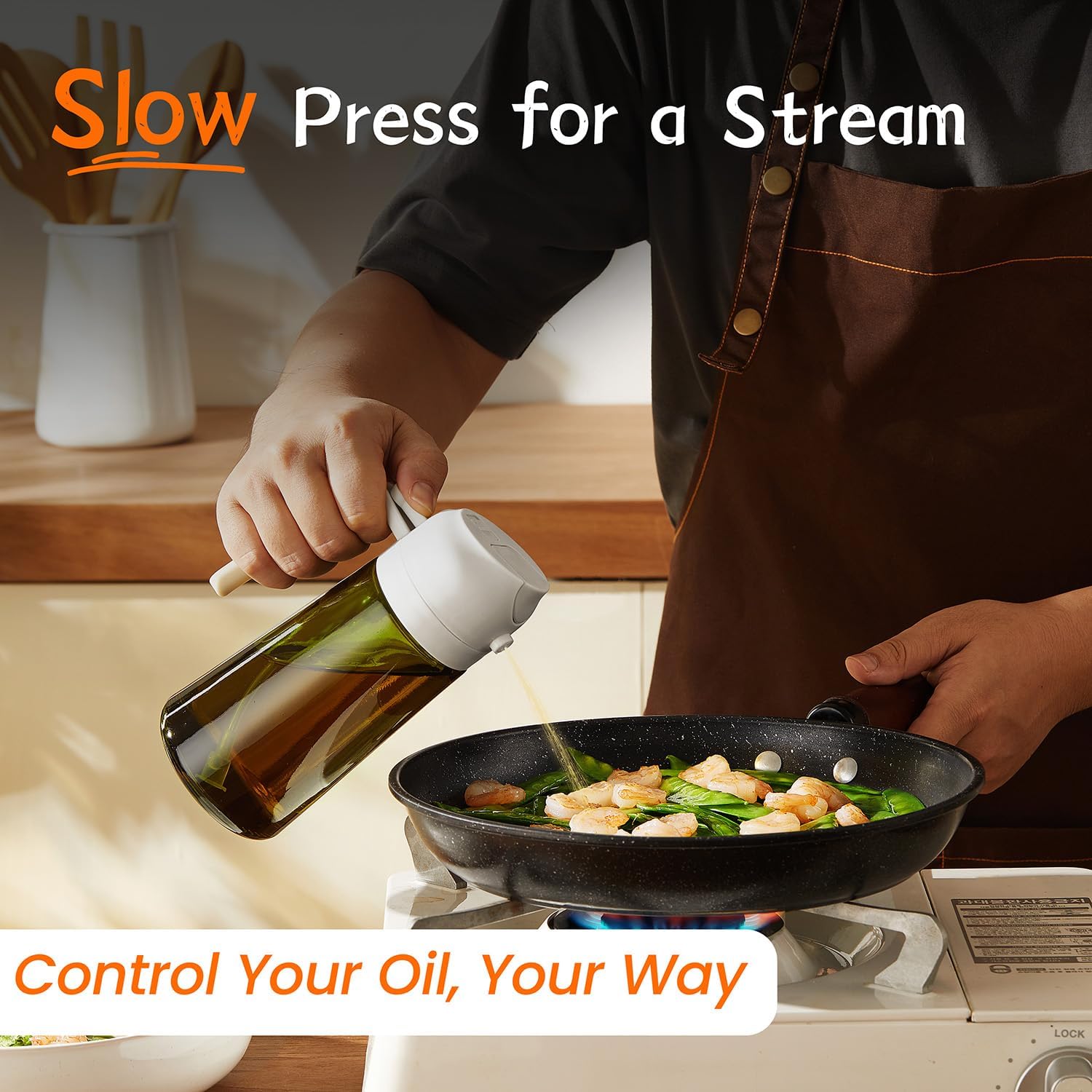 TrendPlain - Olive Oil Dispenser Bottle | 16oz Kitchen Gadget for Cooking & Air Fryer - White