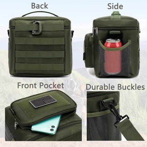 FlowFly Tactical Lunch Bag - Large Insulated Cooler Tote for Men & Women | Army Green, MOLLE/PALS Webbing