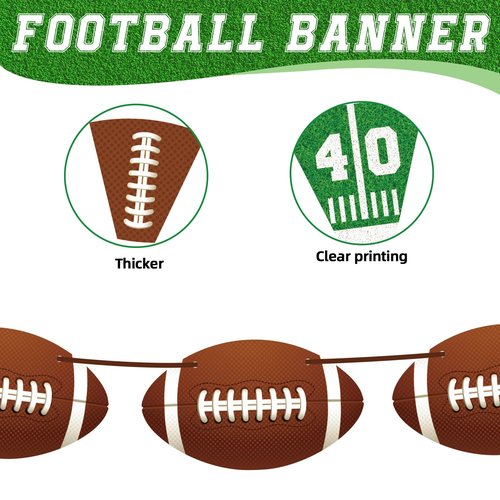 Pre-strung Football Party Decorations Banner - 4 Pack Football Garland with Triangle Flags & Pennants for Sports Themed Birthday, Tailgate Party Supplies