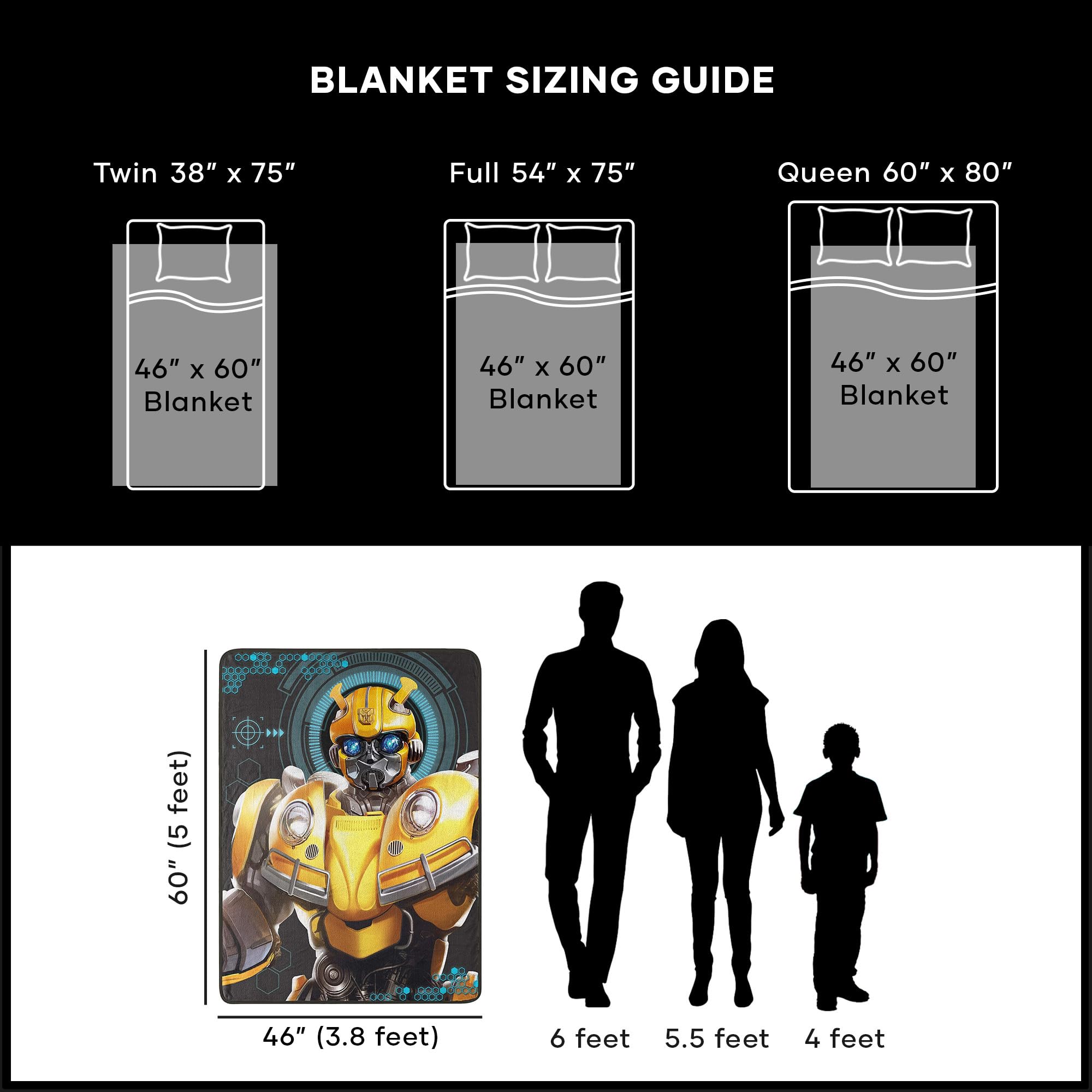 Northwest Transformers Micro Raschel Throw Blanket, Ultra Soft Throw, 46 x 60 Inches, Be Alert