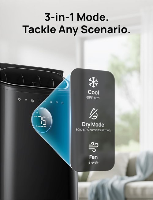 DREO 12,000 BTU Portable Air Conditioner - Quiet 46dB, Smart APP/Voice Control, 24h Timer, Dehumidifier | Indoor Cooling Solution