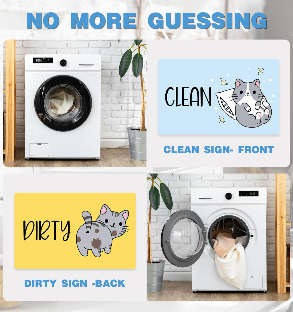 Funny Cute Cartoon Cat Dishwasher Magnet Clean Dirty Sign, Double Sided Dirty Clean Dish Washer Magnet Indicator for Kitchen