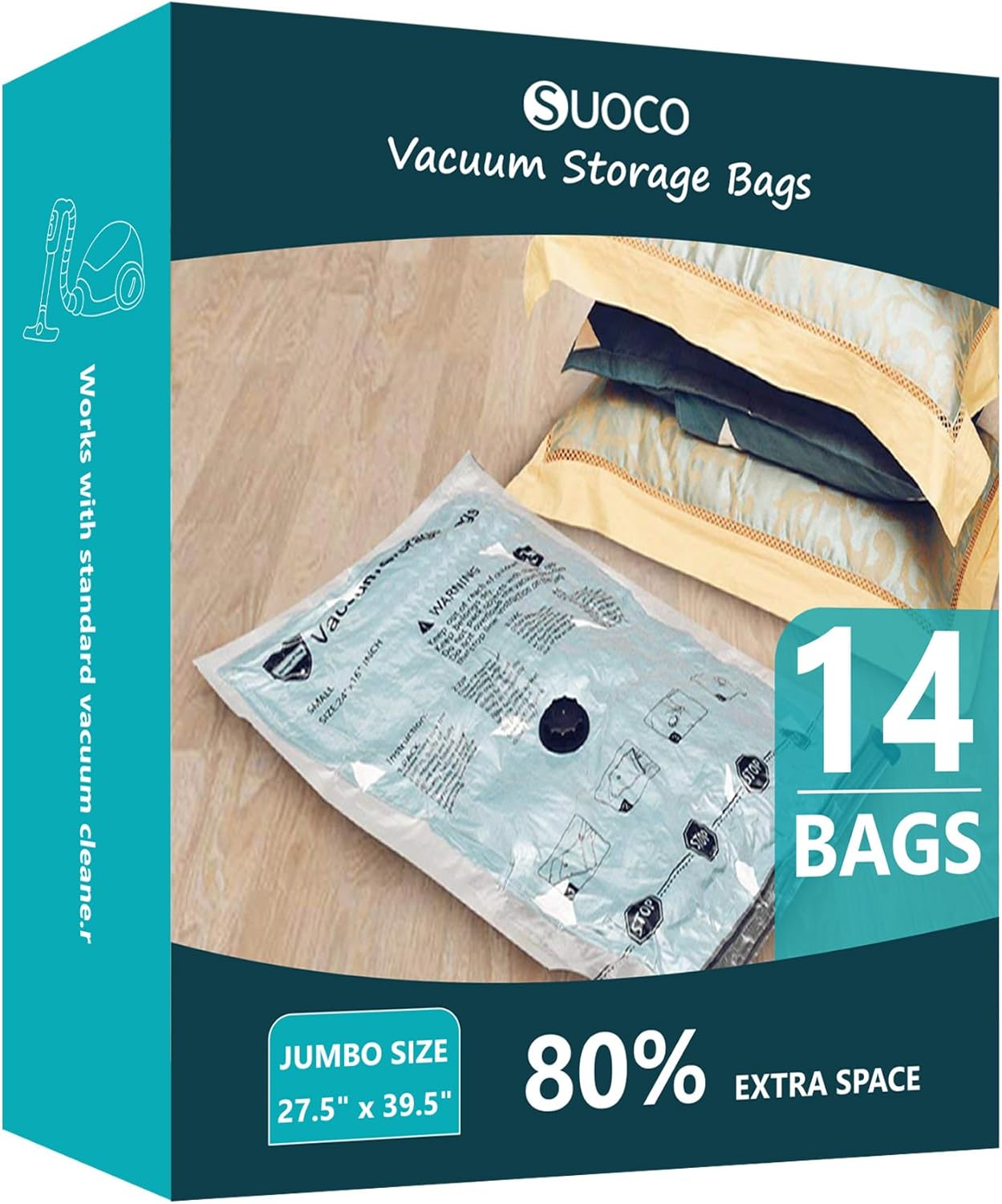 Skiennix Vacuum Storage Bags - Jumbo Compression Packing Seal Bags for Clothing & Bedding (14 Pack)