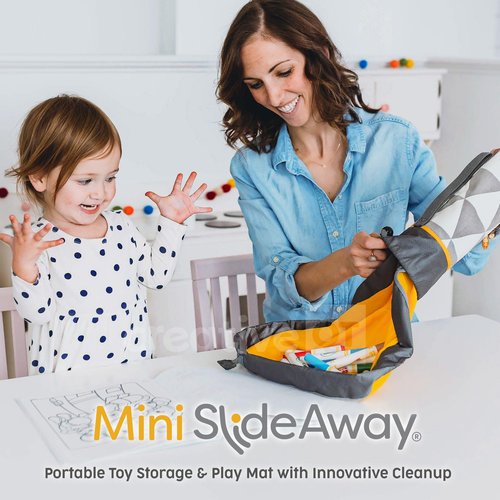 Creative QT Drawstring Play Adventure Bag & Storage Toy Bag Mat - Small, Grey & White Stripe Polyester - Kid Play Mat for Cleanup & Travel Toy Storage