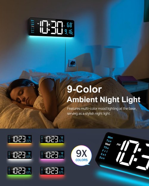 Digital Wall Clock, 16" Large Display Digital Clock with Night Light, Wall Clock with DST, Alarm, LED, Date, Week, Temp for Living Room, Bedroom, Classroom Decor, Birthday Gift for Senior Mom Dad