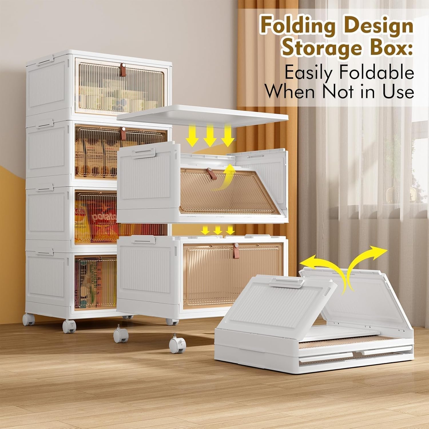 YFXCVSL 4-Tier Plastic Storage Bins with Lid - Stackable 28QT Containers with Wheels for Easy Organization