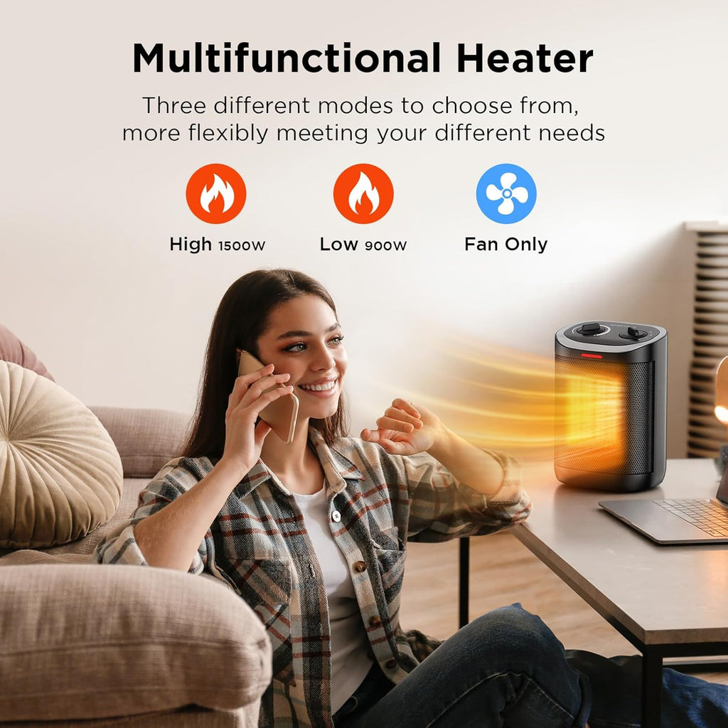 Skiennix 1500W PTC Ceramic Space Heater - Rapid 2S Heating, 3 Modes, Safety Features | Ideal for Bedroom & Office
