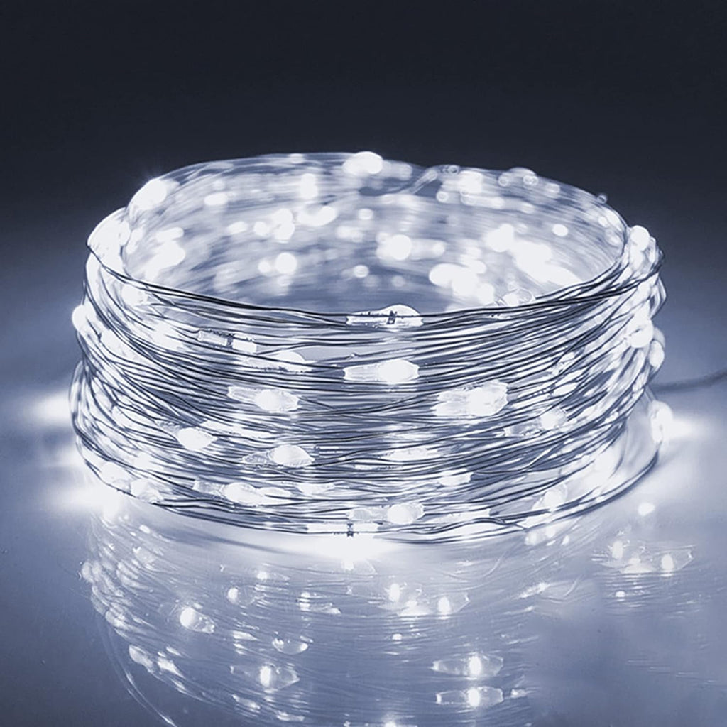 WATERGLIDE Mini String Lights - 24 Pack Battery Operated 7 ft Waterproof Silver Wire | Cool White LED Fairy Lights for Wedding & Party Decor