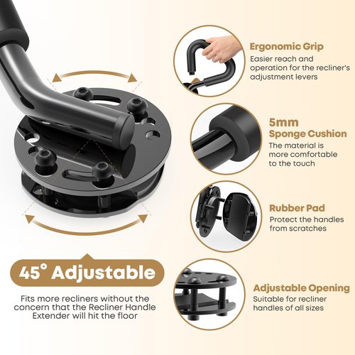 2026 New Modle Recliner Handle Extender Plus, Recliner Lever Extender with Foam Pad for Added Comfort, Recliner Chair Arm Extension for Elderly, Lazy Boy Lever Extender Control Recliner Handles Easily