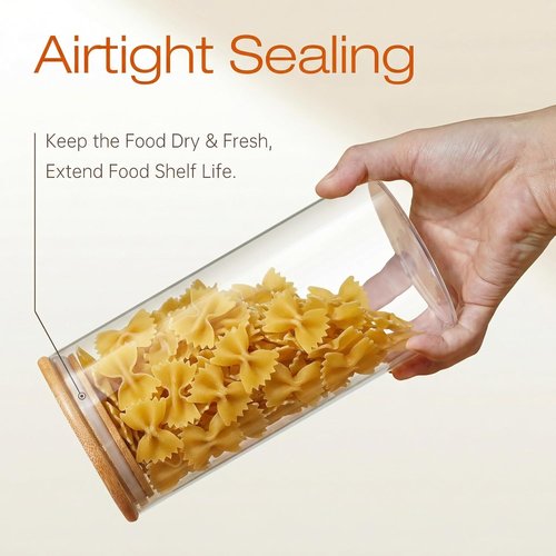 HomArtist Large Glass Food Storage Containers - 180oz Set of 2 with Bamboo Airtight Lids | Ideal for Flour, Sugar, Pasta, Rice, and More