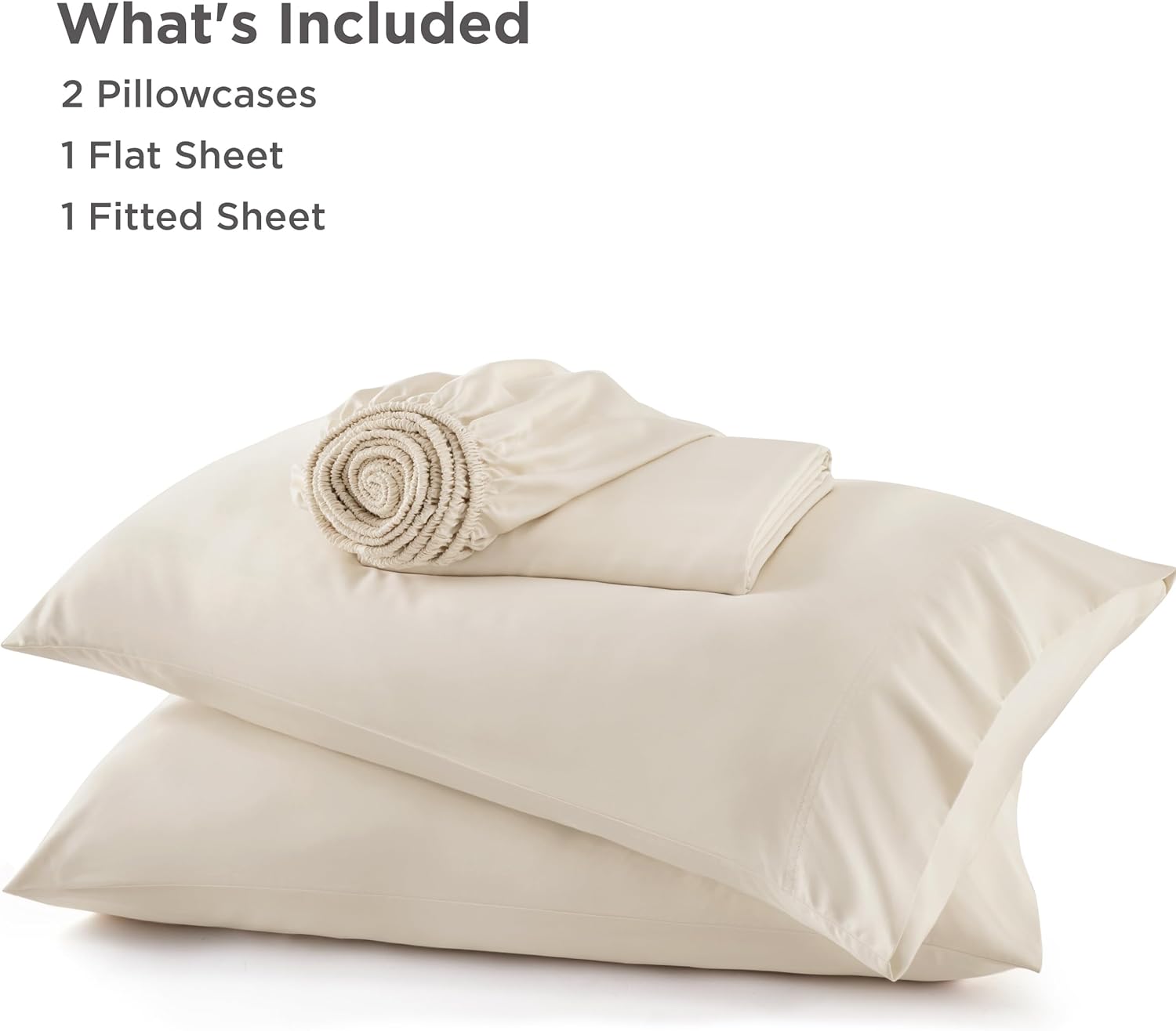 Bedsure Cooling Bed Sheets - Rayon from Bamboo, Breathable & Soft | Full Size, Deep Pocket Up to 16 Inches, Light Beige