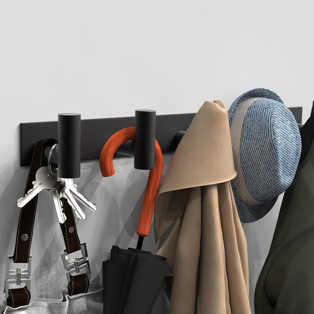 VAEHOLD Wall Mount Rack - 5 Hook Black Hat and Coat Organizer for Robes, Bags, Keys, Towels