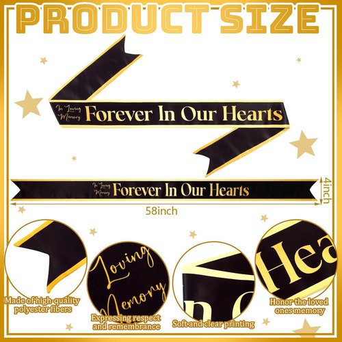 Fanfanwin Funeral Sash - Memorial Wreath Ribbon for Celebration of Life | 58x4'' (Black Gold)