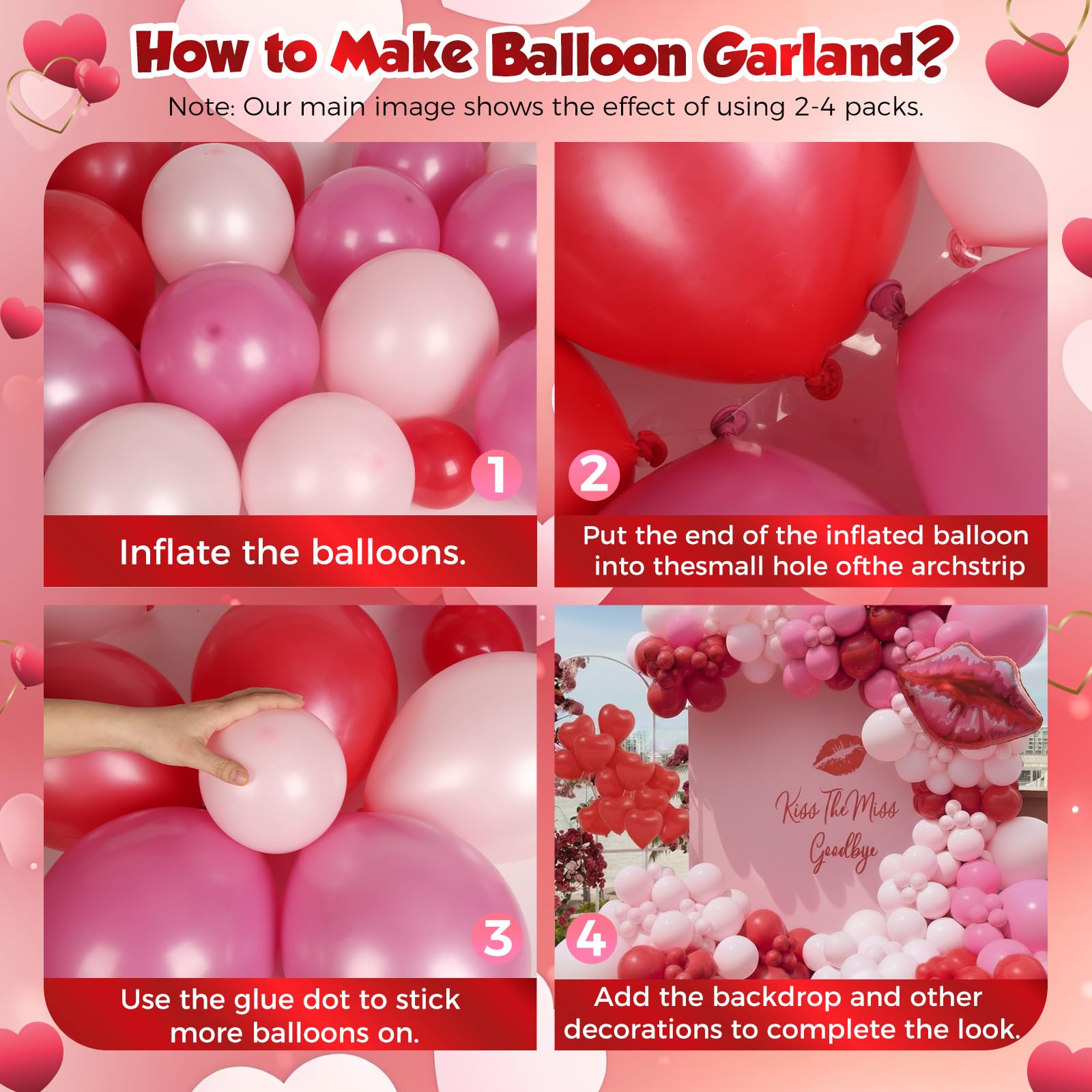 PTGOLUO 153pcs Valentines Day Balloons Garland Arch Kit, Pink Red Rose Red Heart Balloons Lips Balloon 30'' 24" 10" 5" for Galentine's Day Birthday Wedding Anniversary Engagement Party Decor