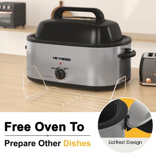 Electric Roaster Oven 26 Quart, Electric Turkey Roaster with Viewing & Self-basting Lid, Large Roaster Pan with Defrost & Warm Function, Stainless Steel Turkey Roaster Oven, Silver