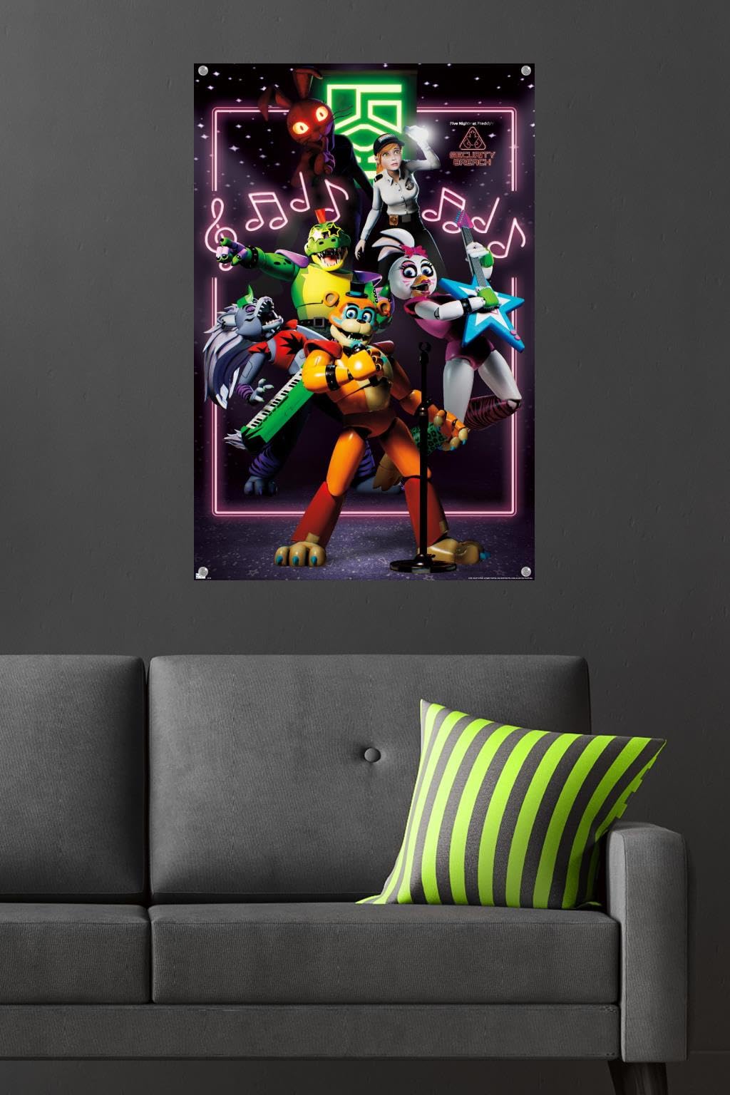 Five Nights at Freddy's: Security Breach - The Band Wall Poster with Push Pins, 22.37" x 34.00", Poster & Push Pin Bundle