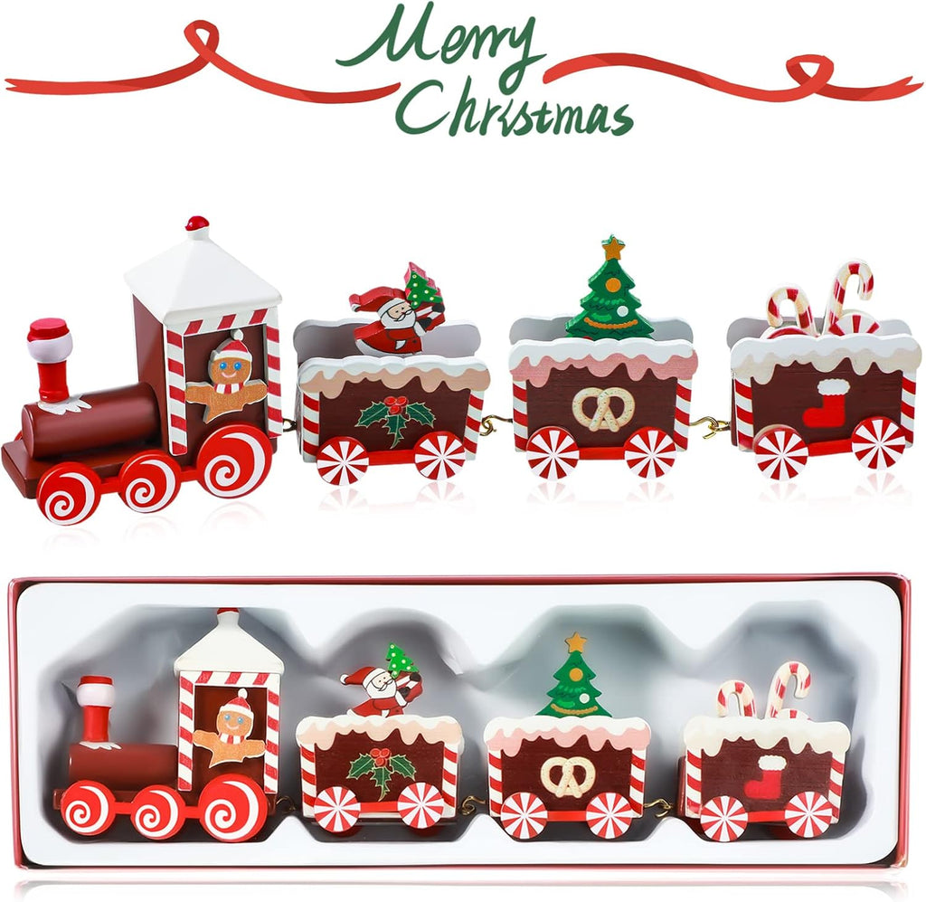 Yulejo Christmas Train | Painted Wooden Decoration for Festive Table Top | Santa Claus, Red