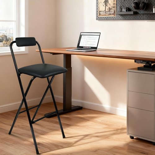 FATOLRD Folding Bar Stool with Back, 1 pcs Tall Foldable Stool Chair Portable Collapsible Stool for Adult Counter Height Seat Leather Padded Kitchen Shop Comfortable Sturdy