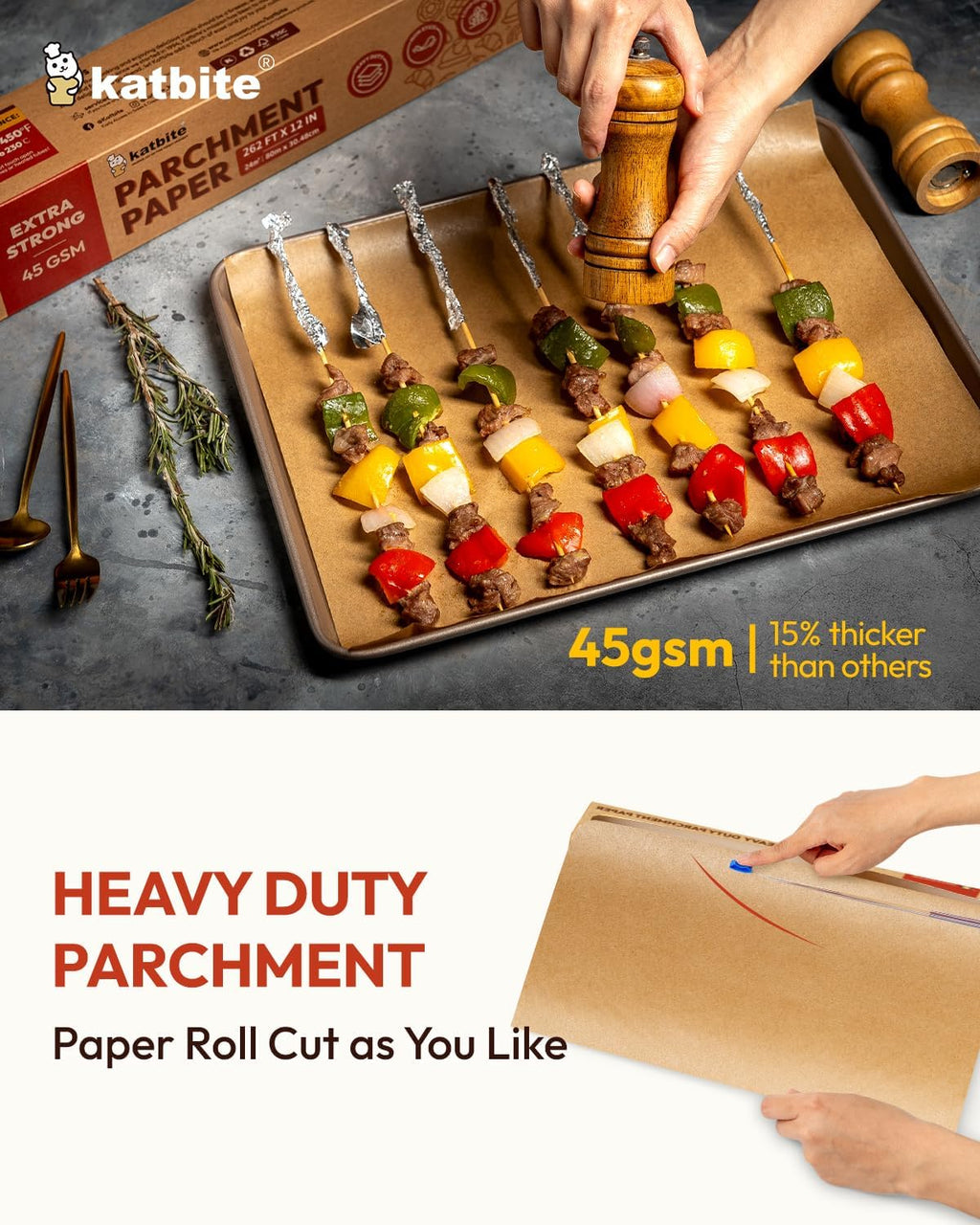 Unbleached Parchment Paper Roll - Heavy Duty Non-Stick Baking Paper 12in x 262ft | Ideal for Cooking & Air Frying