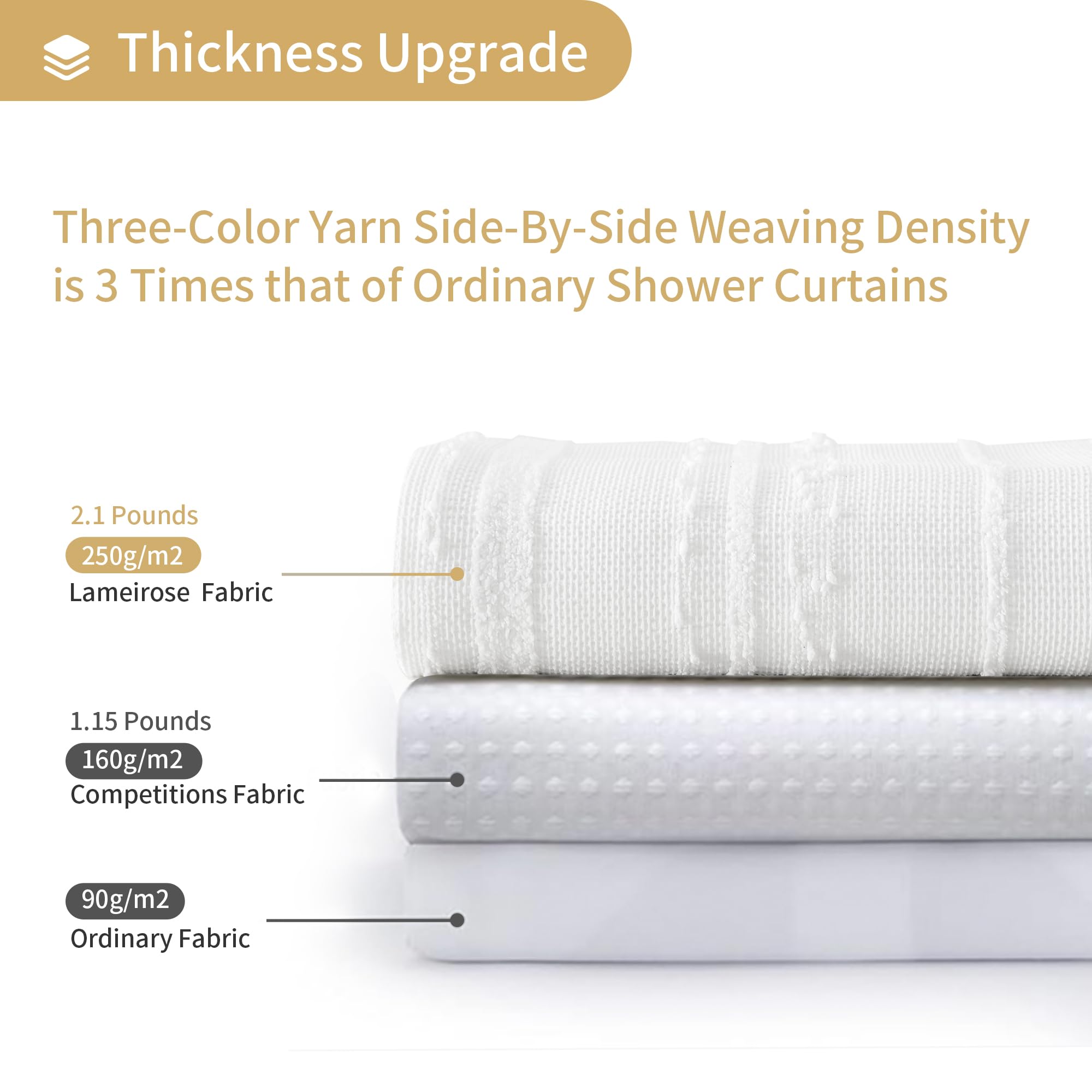 Lameirose White Shower Curtain Boho, Textured Shower Curtain Cotton Blend Waffle Weave Stripe Fabric Shower Curtains for Bathroom, Hotel, Washable, 72 x 72