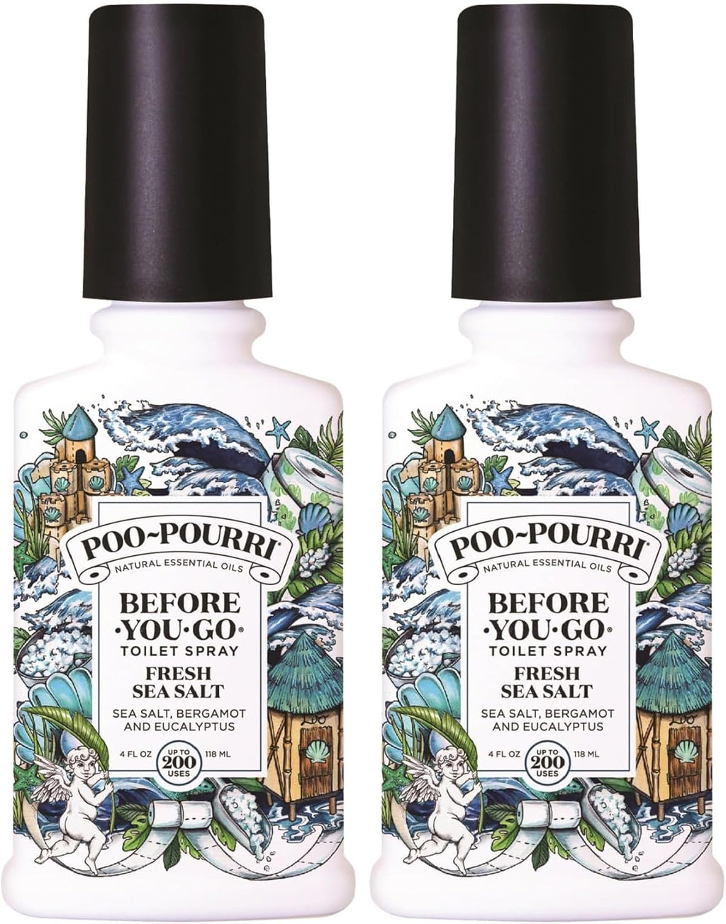 Poo-Pourri Before-You-Go Toilet Spray - Fresh Sea Salt Scent | 4 Fl Oz, Plant-Based Deodorizer (Pack of 2)