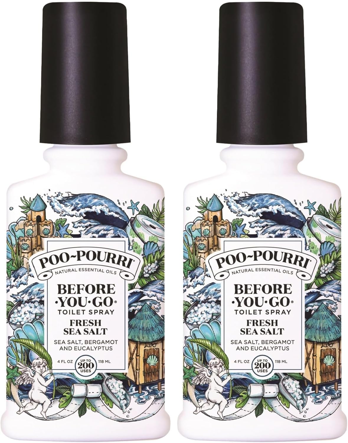 Poo-Pourri Before-You-Go Toilet Spray - Fresh Sea Salt Scent | 4 Fl Oz, Plant-Based Deodorizer (Pack of 2)
