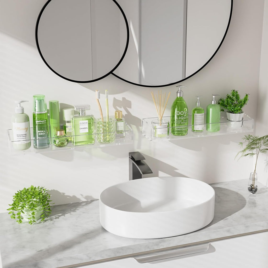 Skiennix 15" Clear Acrylic Floating Shelves - Space-Saving Wall Storage for Bathroom, Living Room & Kitchen