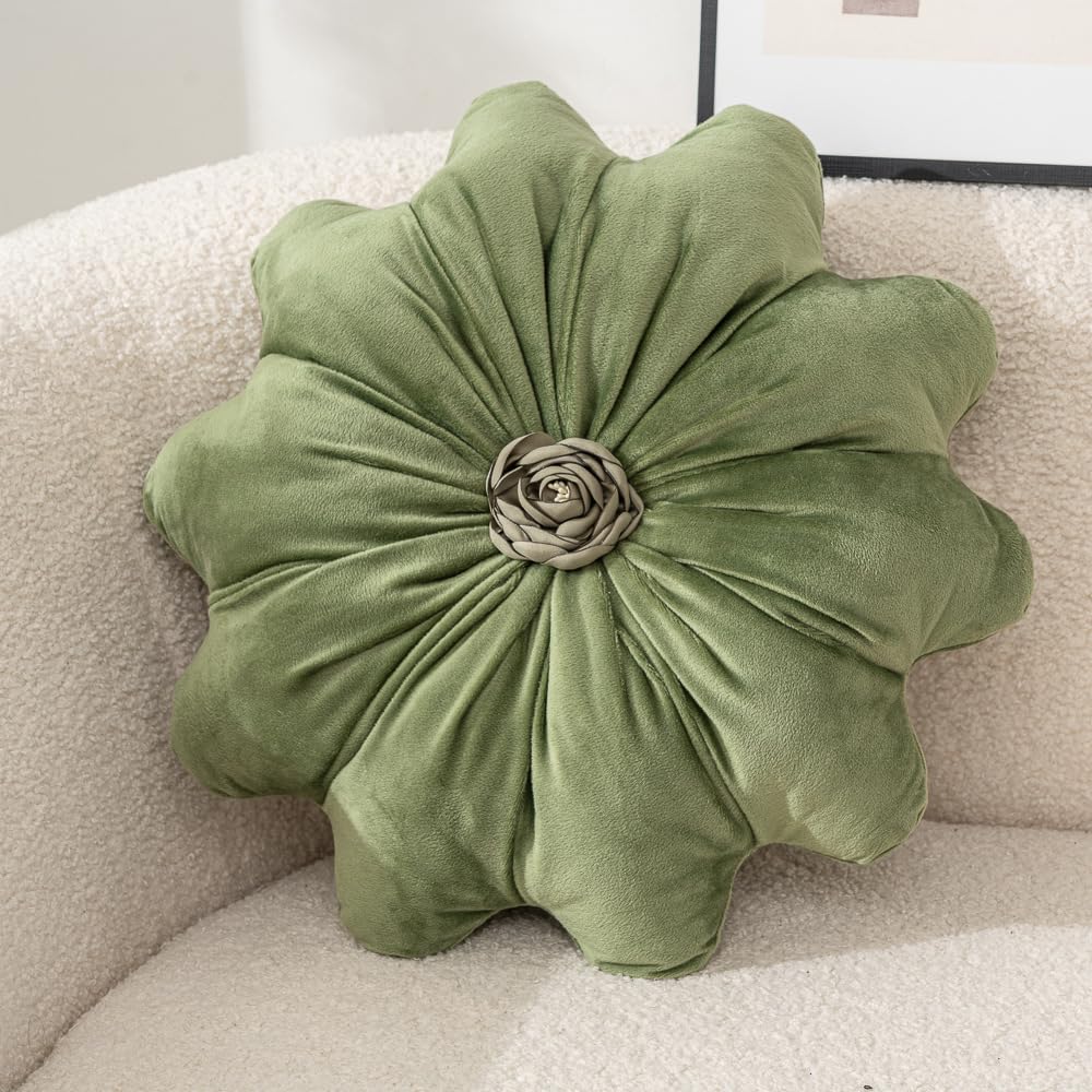 UNWAAT 15.7 Inches Round Throw Pillows Velvet Flower Chair Cushion for Couch Sofa Chair Bed Home Decoration