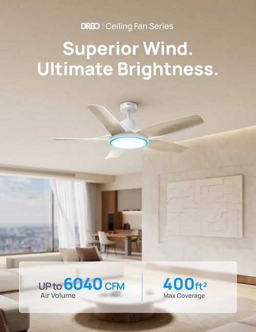 Dreo Smart Ceiling Fan - 52'' Low Profile Design with Dimmable RGB Lighting | Alexa Compatible & Quiet Operation